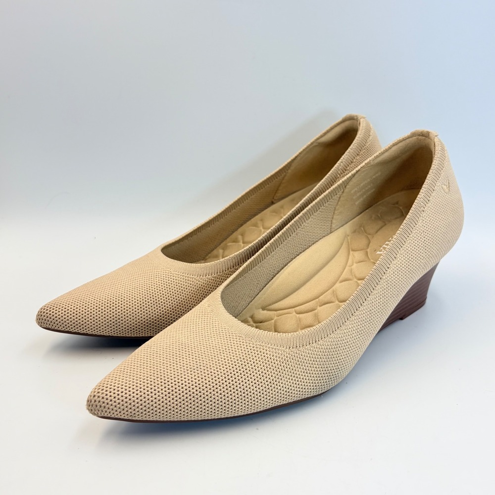 Vivaia Aria Almond Knit Pointed Toe Wedge Pumps Shoes EU39.5 US8.5 Quiet Luxury